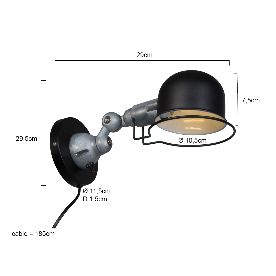 Franzoesische Wandleuchte von Mexlite in modernem Industrielook Schwarz E14 Fassung