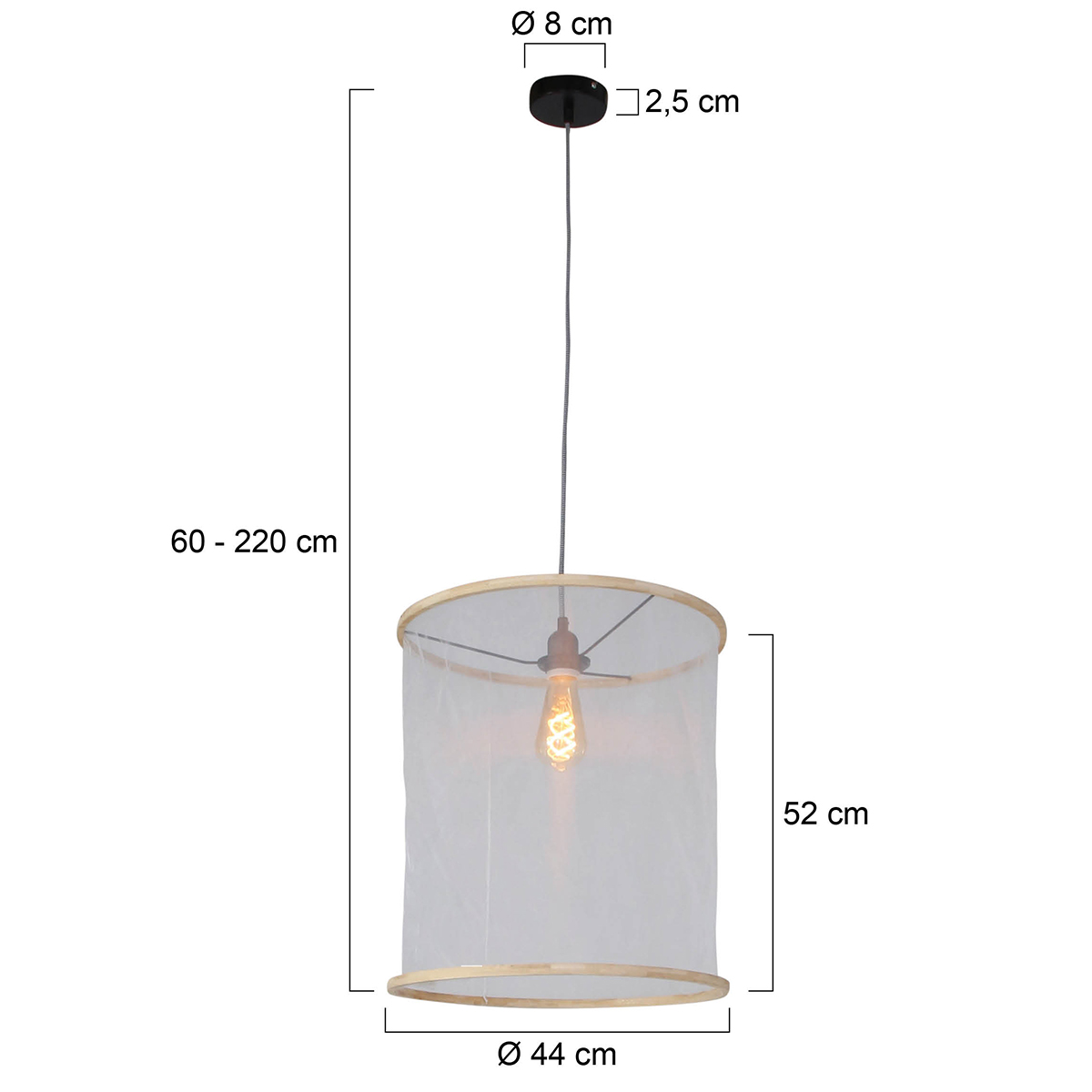 Pendelleuchte Mexlite aus transparentem Stoff und Holz mit E27 Fassung