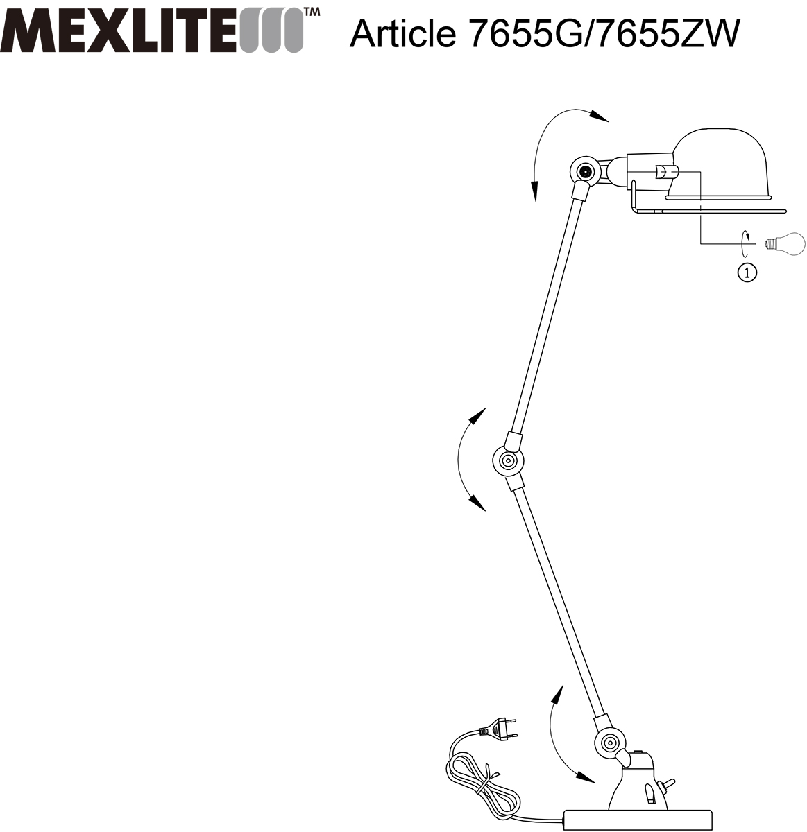 Franzoesische Tischleuchte von Mexlite in modernem Industrielook Schwarz E14 Fassung