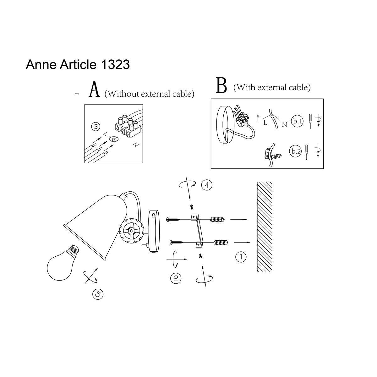 Industrielle Wandleuchte Anne DOLPHIN series NOIR E27 LED Strahler verstehllbar, Kippschalter an der Leuchte Gruen