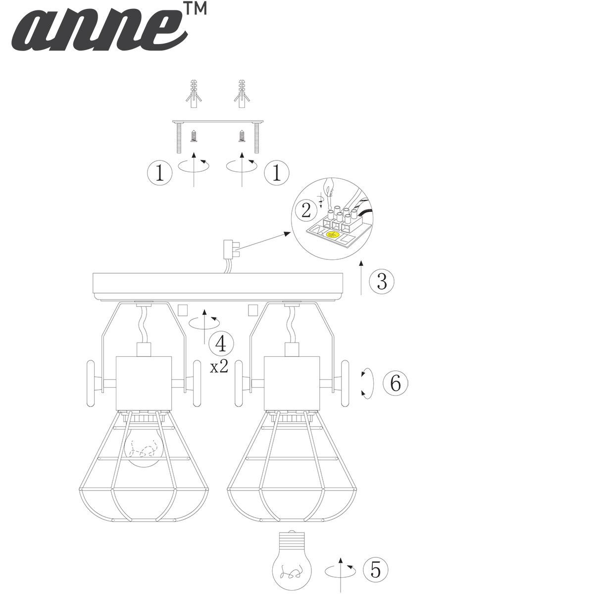 Anne GEURNSEY Wand- Deckenstrahler in freshem Industriedesign 2-flammig mit Holz in Weiss