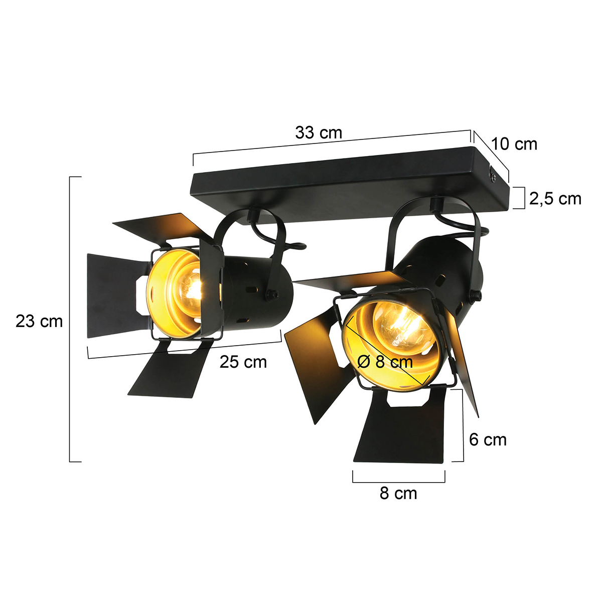 Spot / Strahler von Mexlite Schweinwerferoptik in schwarz 2-flammig E27 Fasssung