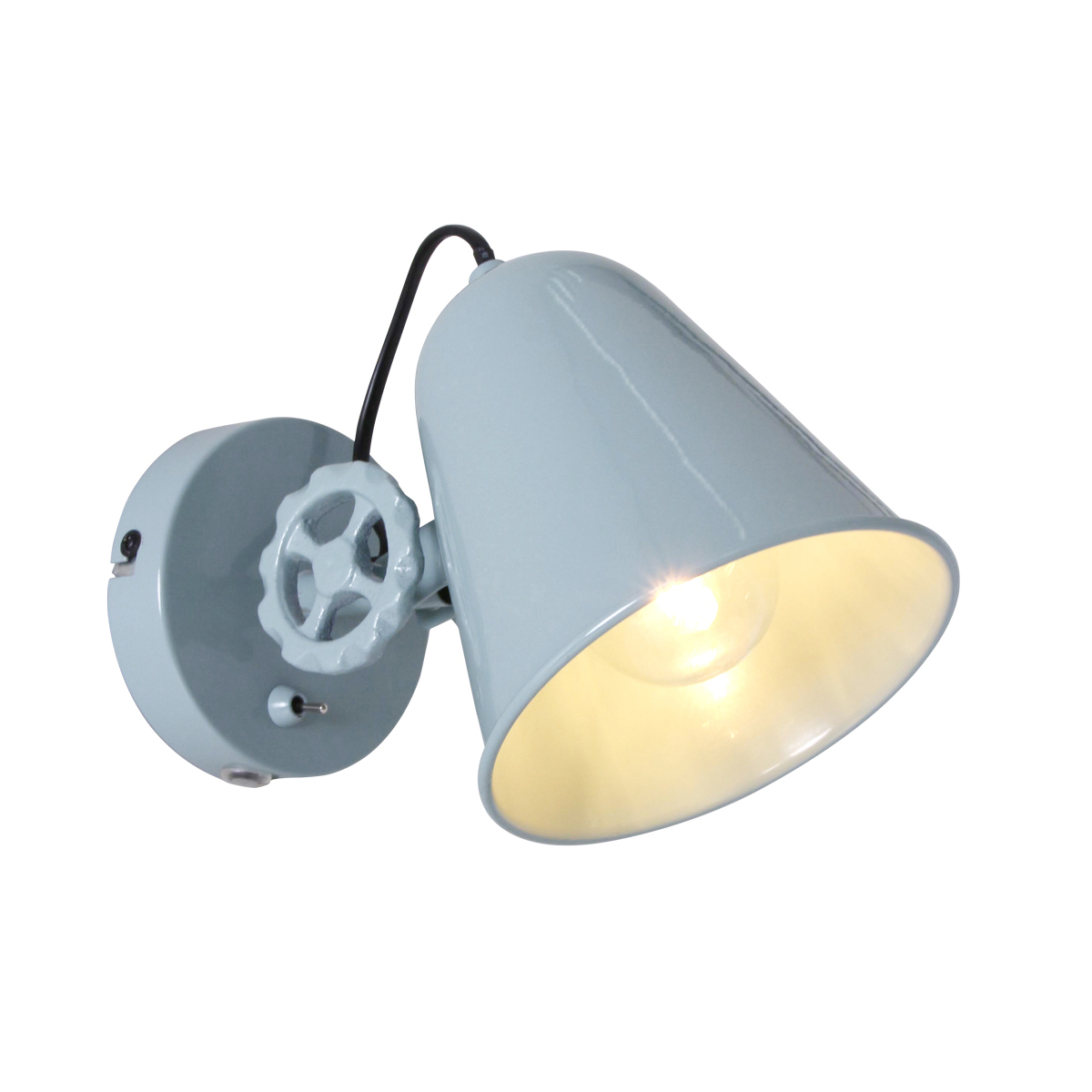 Industrielle Wandleuchte Anne DOLPHIN series NOIR E27 LED Strahler verstehllbar, Kippschalter an der Leuchte Gruen