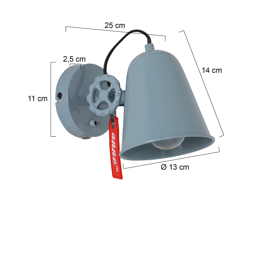 Industrielle Wandleuchte Anne DOLPHIN series NOIR E27 LED Strahler verstehllbar, Kippschalter an der Leuchte Gruen