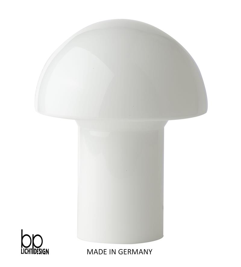 B+P Lichtdesign hochwertige Opalglas Tischleuchte glänzend kleine Variante 26,5cm