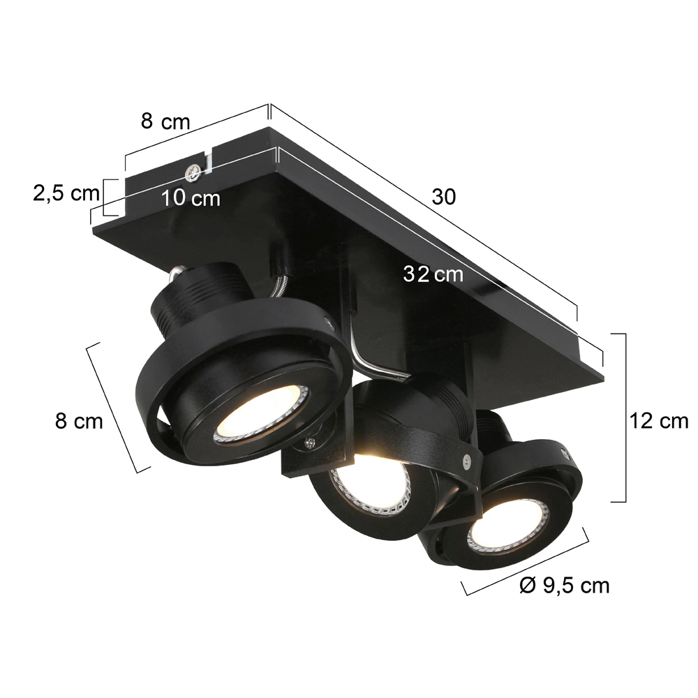 Mexlite LED GU10 Strahler 3-flammig schwarz