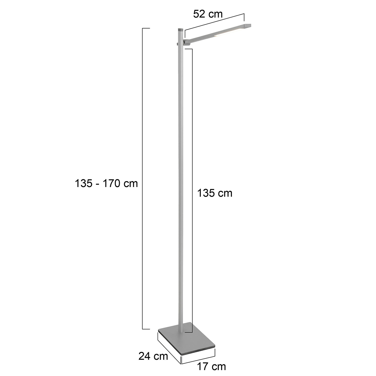 LED Stehleuchte SERENADE 4-Stufen Pushdimmer 8 Watt  hoehenverstellbar in Silber Matt