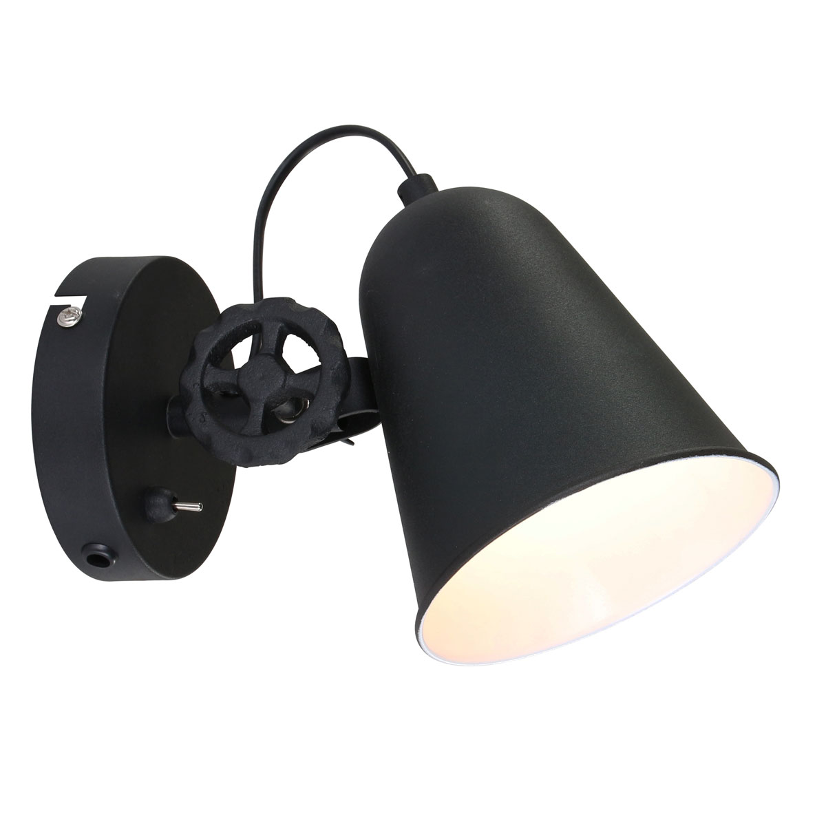 Industrielle Wandleuchte Anne DOLPHIN series NOIR E27 LED Strahler verstehllbar, Kippschalter an der Leuchte Schwarz